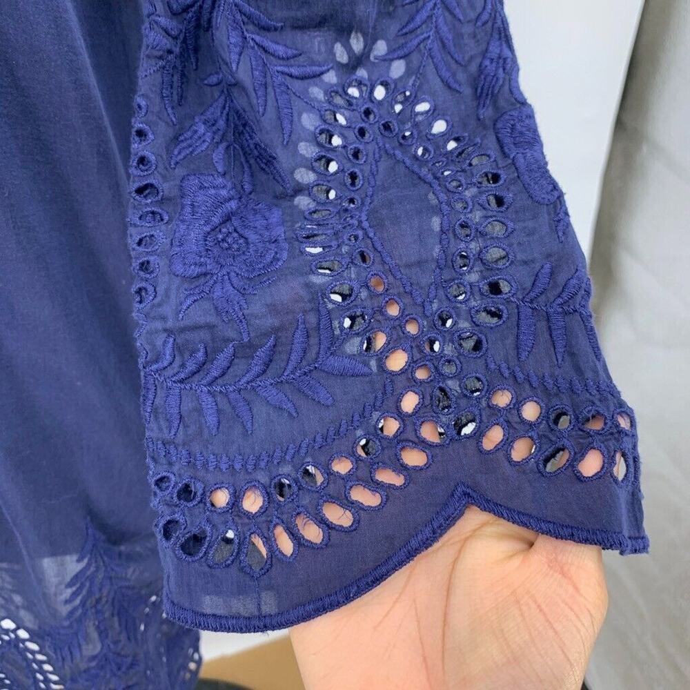 Joie Tunic Womens XS Extra Small Blue Marne Split Neck Embroidered Eyelet Top - Picture 6 of 12